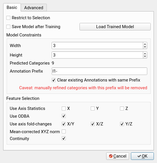 FireSOM dialog with map size, annotation prefix and feature selection