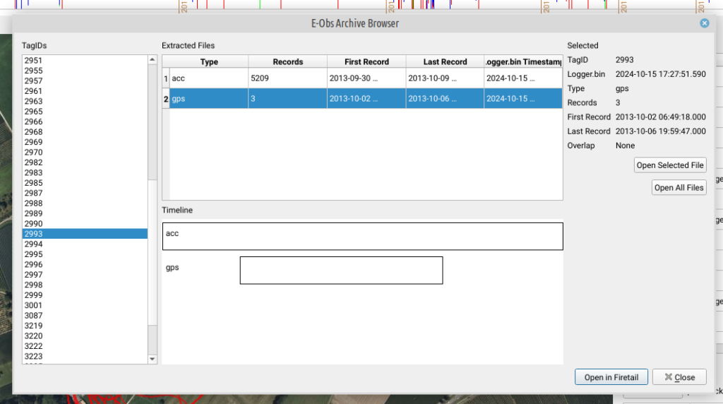 Firetail 15 - e-obs logger.bin browser